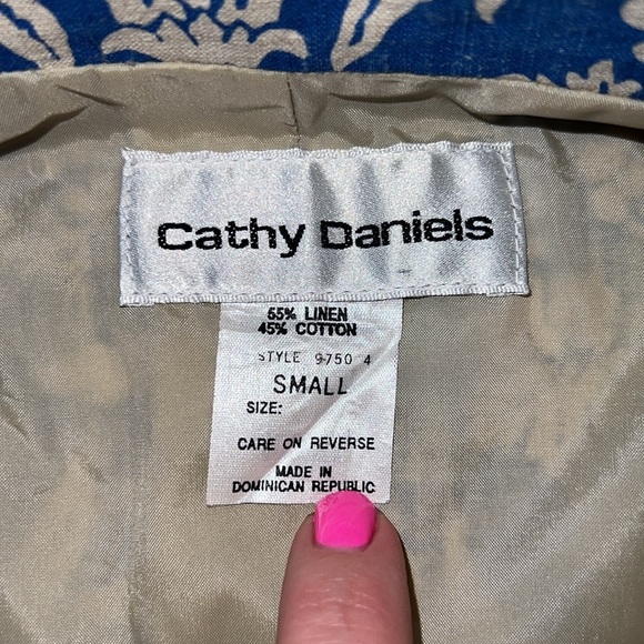 NWOT 1990’s  Vintage Cathy Daniel’s Blue White Floral Linen Cotton Blazer S - Picture 8 of 12
